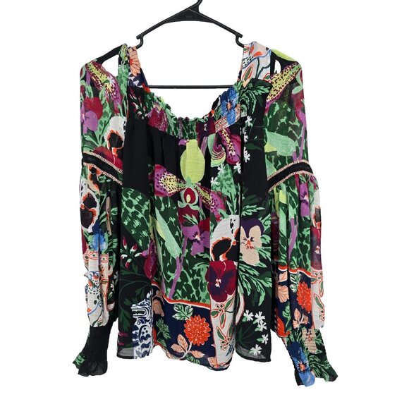 Anthropologie Size Small Womens Top Lil Sire Puff Long Sleeve Dark Floral - Picture 1 of 4